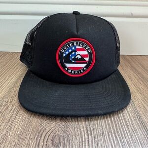 ⭐️NWT⭐️ Quiksilver American Flag Black Mesh Trucker Hat, AQYHA04632